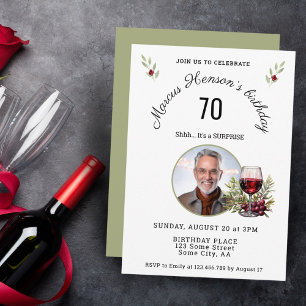 Invitation Verre à vin rouge rustique Olive 50e anniversaire