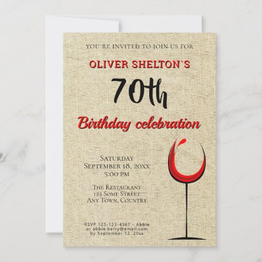 Invitation Verre à vin rouge rustique pour fête d'anniversair (Devant)