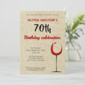 Invitation Verre à vin rouge rustique pour fête d'anniversair (Debout devant)