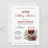 Invitation Verre à vin rustique Fête surprise pour 60 ans (Devant)