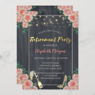 Invitation Verre à vin, talons hauts Rose Parti de retraite