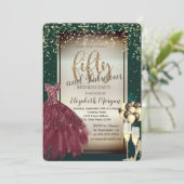 Invitation Verre, Ballons, Robe rouge, 50e anniversaire vert (Debout devant)