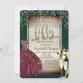 Invitation Verre, Ballons, Robe rouge, 50e anniversaire vert (Devant)