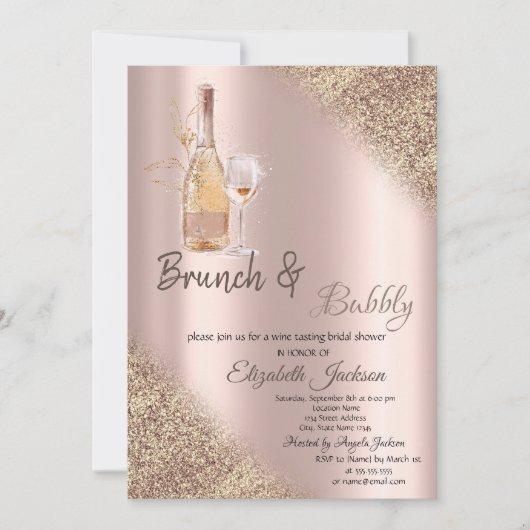 Invitation Verre, Bouteille Parties scintillant Bokeh Brunch  (Devant)