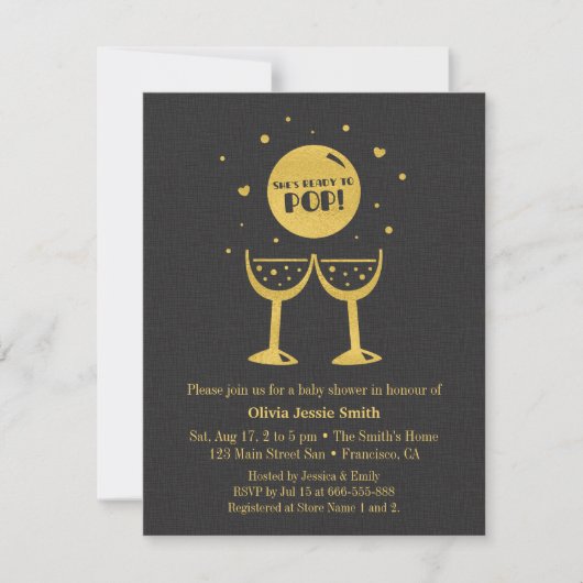 Invitation Verre Champagne Faux Gold Prêt pour le Baby shower (Devant)