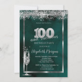 Invitation Verre Champagne Silver Confetti Vert 100e (Devant)