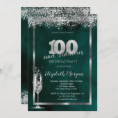Invitation Verre Champagne Silver Confetti Vert 100e (Devant / Derrière)