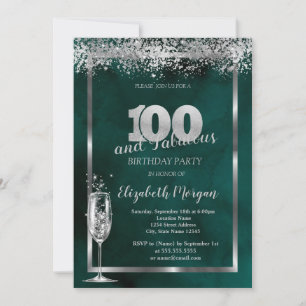 Invitation Verre Champagne Silver Confetti Vert 100e