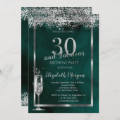 Invitation Verre Champagne Silver Confetti Vert 30e (Devant / Derrière)