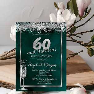 Invitation Verre Champagne Silver Confetti Vert 60e