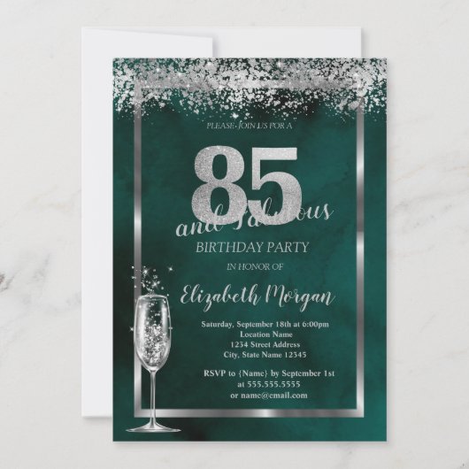 Invitation Verre Champagne Silver Confetti Vert 85e (Devant)