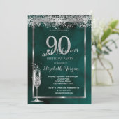 Invitation Verre Champagne Silver Confetti Vert 90e (Debout devant)