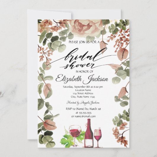 Invitation Verre de Bouteille de Vin Chic Fleurs Réception de (Devant)