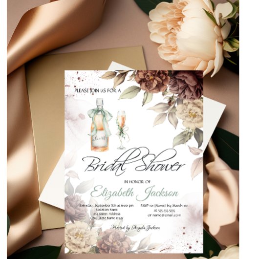 Invitation Verre de Bouteille de Vin Chic Fleurs Réception de