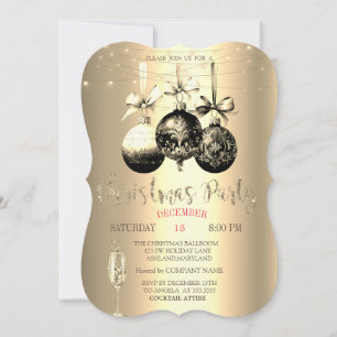 Invitation Verre de Champagne Chic, Lumières Gold Christmas C