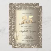 Invitation Verre de Champagne de luxe Gold Confetti Frame 25e (Devant / Derrière)
