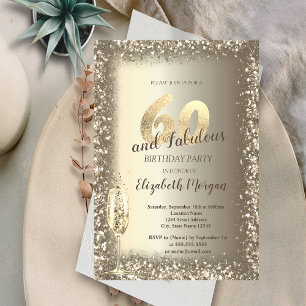 Invitation Verre de Champagne de luxe Gold Confetti Frame 60e
