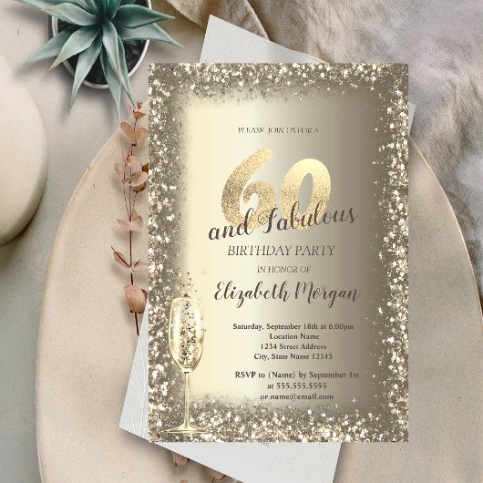 Invitation Verre de Champagne de luxe Gold Confetti Frame 60e