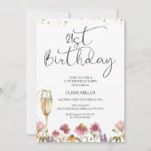 Invitation Verre de Champagne fleur sauvage 21e anniversaire (Devant)