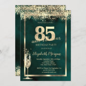 Invitation Verre de Champagne Gold Confetti Vert 85e annivers (Devant / Derrière)