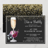 Invitation Verre de Champagne Or Noir Nouvel An Réveillon (Devant / Derrière)