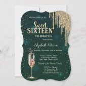 Invitation Verre de champagne, Parties scintillant d'or, Étoi (Devant)