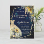 Invitation Verre de champagne, Robe, Fleurs de soleil Bleu Ma (Debout devant)