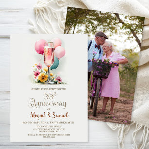 Invitation Verre de Champagne rose 55e anniversaire de Mariag