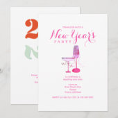 Invitation Verre de Champagne rose Nouvel An Dîner Dîner Cock (Devant / Derrière)