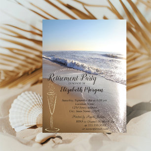 Invitation Verre de confettis dorés Plage tropicale Retraite