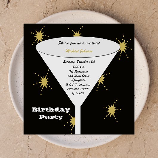 Invitation Verre de fête d'anniversaire adulte avec feux d'ar