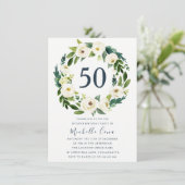 Invitation Verre de fleurs blanches Vert 50e fête d'anniversa (Debout devant)