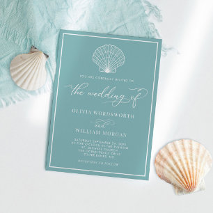 Invitation Verre de mer Bleu Elegant Mariage de coquillages d