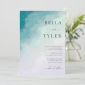 Invitation Verre de mer côtier Lavande Turquoise Mariage élég (Debout devant)