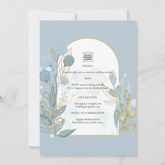 Invitation Verre de mer moderne Aqua Gold Feuilles de mariage (Dos)