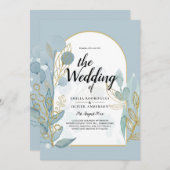 Invitation Verre de mer moderne Aqua Gold Feuilles de mariage (Devant / Derrière)