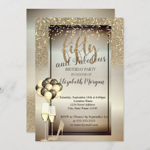 Invitation Verre de Parties scintillant d'or, Ballons fête 50