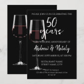 Invitation Verre de vin rouge sur noir (Devant / Derrière)