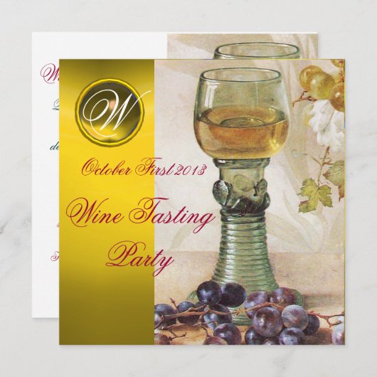 INVITATION VERRE DE VIN, VIEUX VIGNOBLES VIGNOBLES MONOGRAMME (Devant / Derrière)