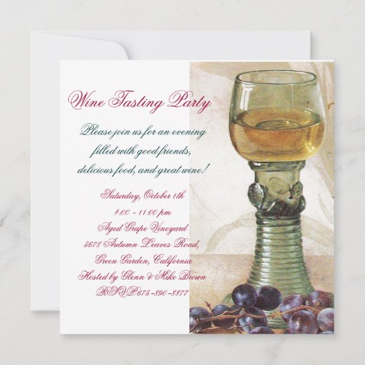 INVITATION VERRE DE VIN, VIEUX VIGNOBLES VIGNOBLES MONOGRAMME (Dos)