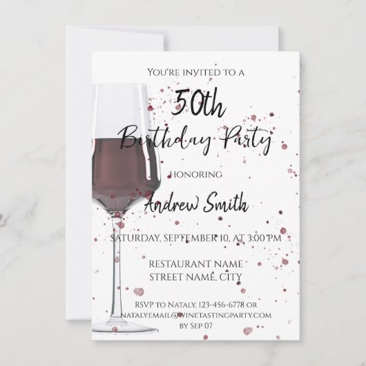 Invitation Verre d'eau colorée de vin rouge (Devant)