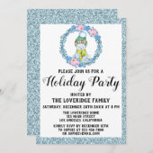 Invitation Verre d'hiver Noël Fête Parties scintillant bleue (Devant / Derrière)
