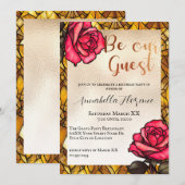 Invitation Verre doré Rose Beauté et la bête (Devant / Derrière)