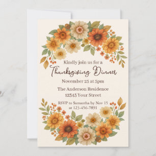 Invitation Verre Florale d'automne - Soirée Thanksgiving Élég