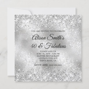 Invitation Verre givré argent pailleté 40 ans et fabuleuse