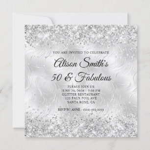 Invitation Verre givré argent pailleté 50 & Fabuleux