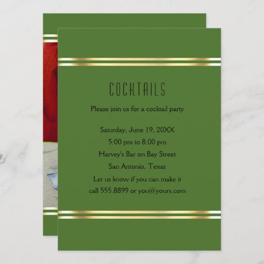 Invitation Verre Martini avec Olive Cocktail Party Rouge (Devant / Derrière)