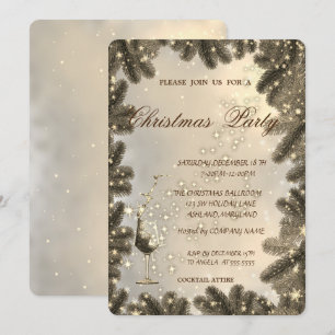 Invitation Verre, Or, Branches d'arbre, Soirée de Noël d'entr