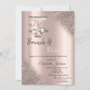 Invitation Verre, Paillettes de rose doré Bokeh Brunch & Bubb