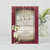 Invitation Verre Parties scintillant or, Ballons Rouge 50e an (Debout devant)